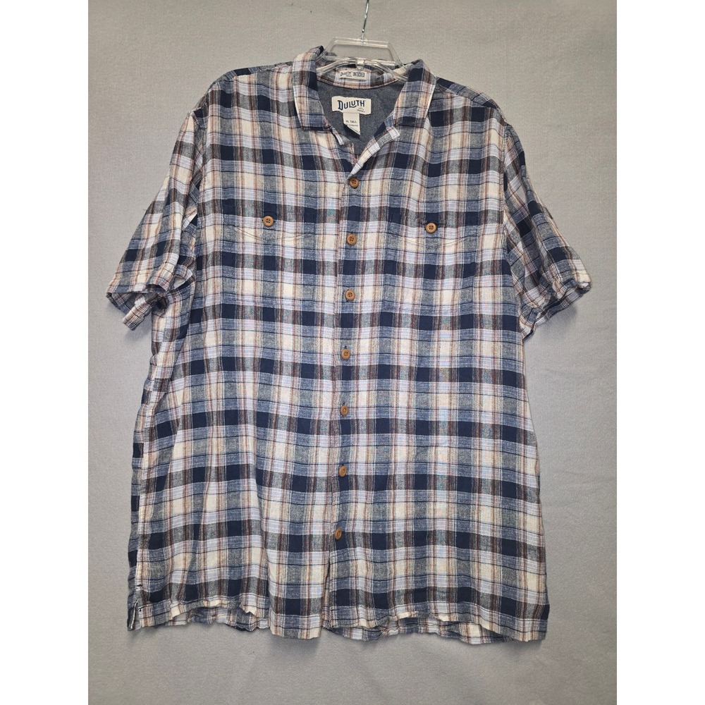 Duluth Trading Co Untucked XL Tall Mens Plaid Short Sleeve Relaxed Fit Shirt